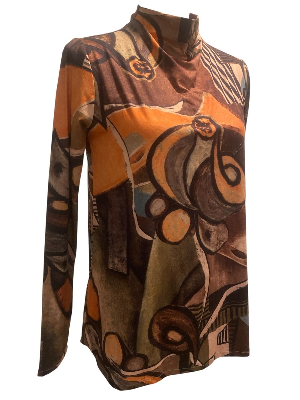 Women’s Abstract Wearable Art Print Long Sleeve Tunic Turtleneck Top New Size S